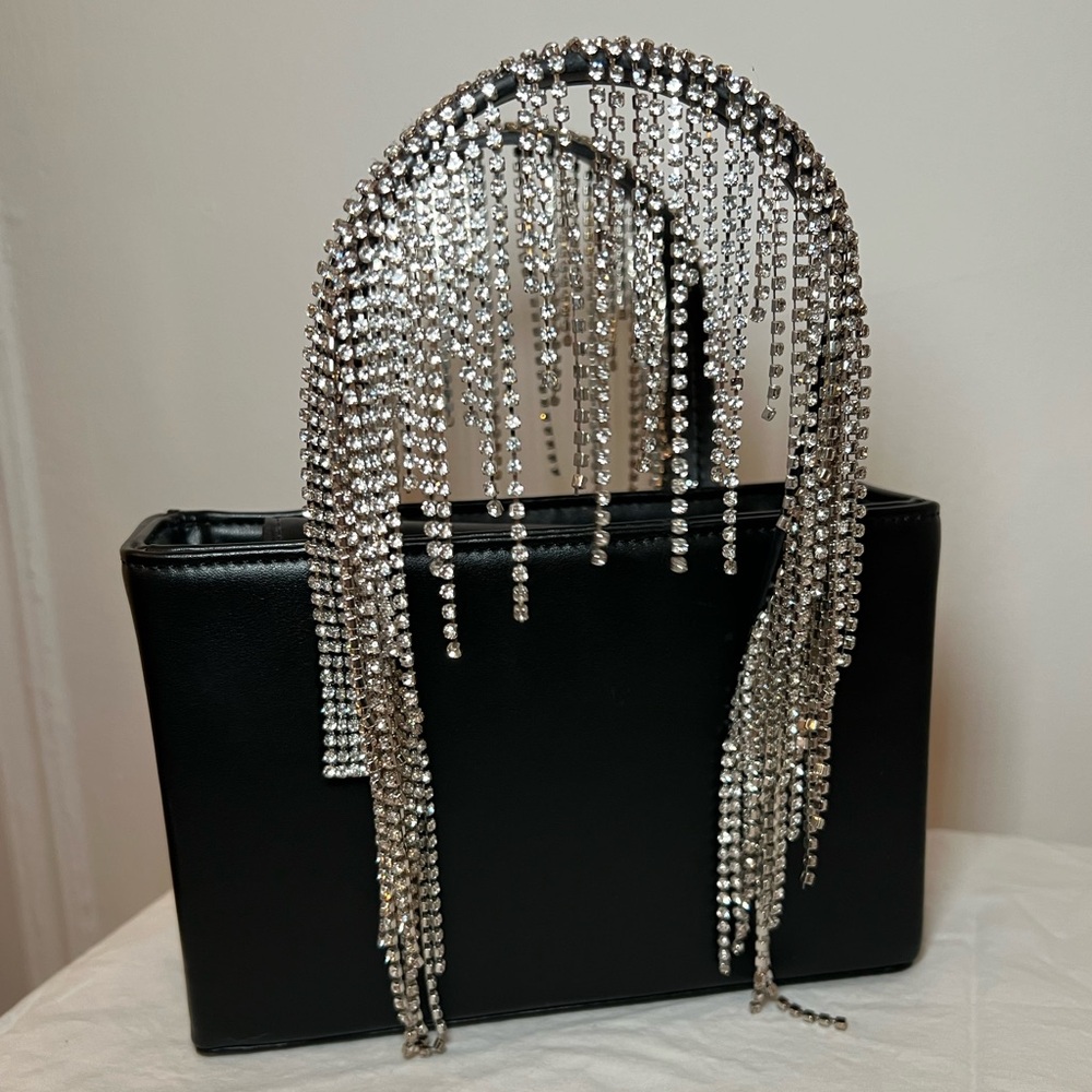 Black and silver rhinestone cute evening handbag